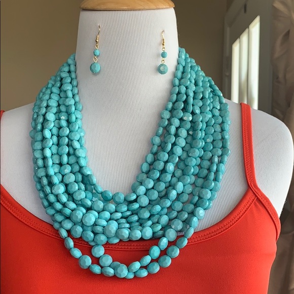 11 Multi layers blue necklace and earrings… - Picture 2 of 5